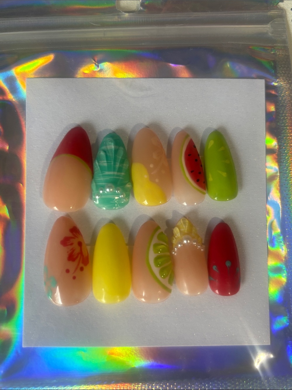 Custom Handmade Tropical summer Press-ons Almond Large